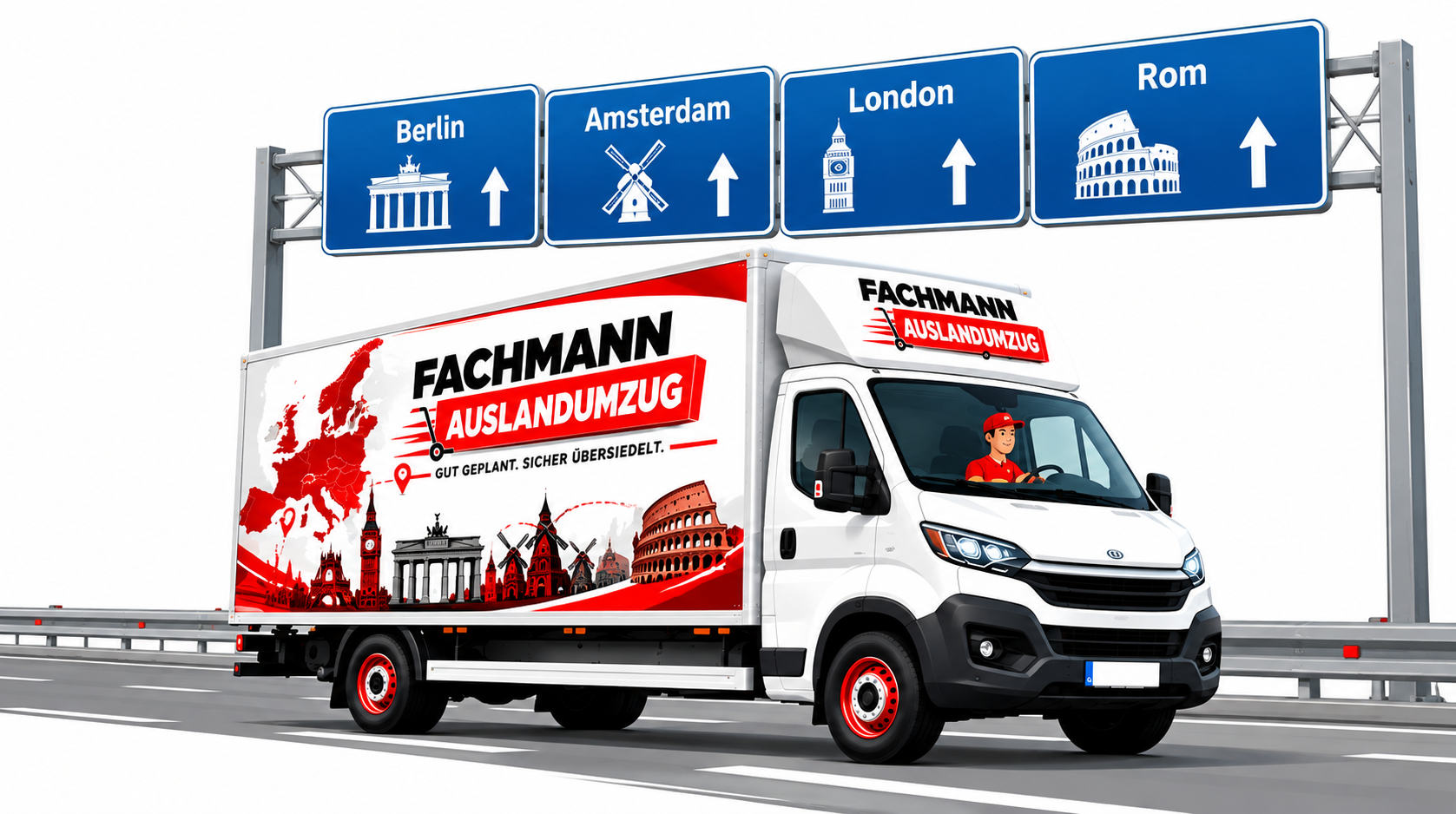 LKW von Fachmann Umzug auf der Autobahn Richtung Europa